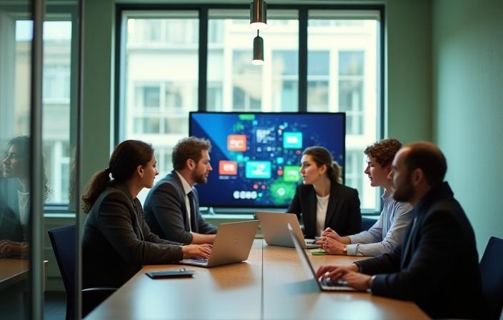 The Turkey Smart TV For Home team collaborating in a modern office